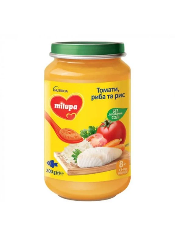 Дитяче пюре томати, риба та рис 200 г (5900852064432) Milupa (396987420)