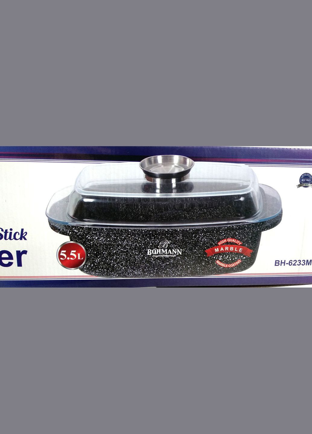 Гусятниця алюмінієва зі скляною кришкою 5.5 л (BH-6233MRB) Bohmann (334004850)