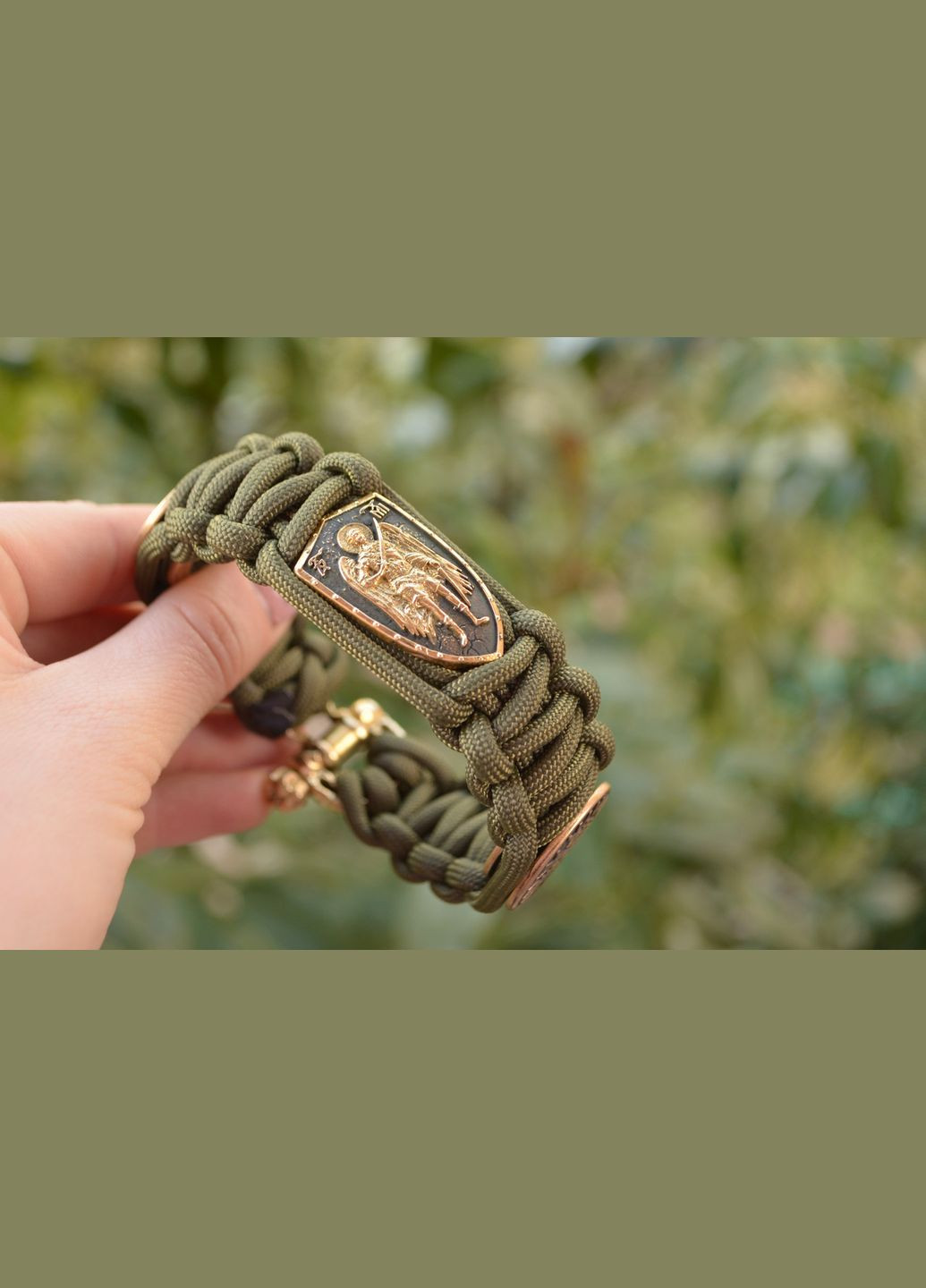 Браслет з Архангелом Михайло, вегвізиром і шоломом жаху на карабіні Бренд із латуні та брони+ брелок у подарунок No Brand (341738756)