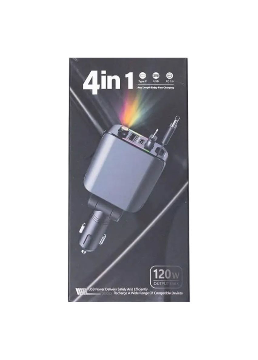 Автомобильное зарядное устройство LED-проекция, с быстрой зарядкой и выдвижным кабелем Type-C HP-E1 No Brand (353502254)