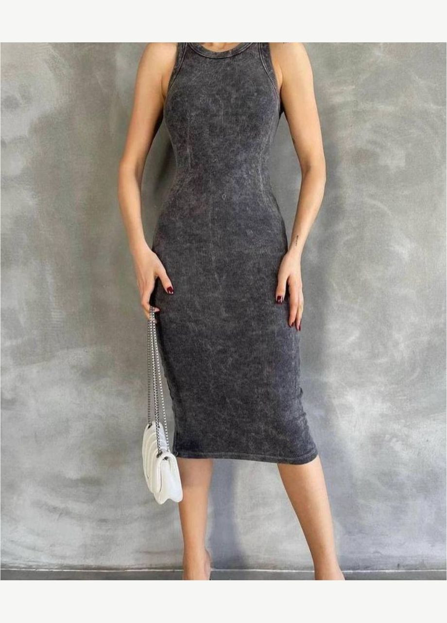 Графитовое кэжуал платье меди в рубчике с эффектом вываривания MonCher
