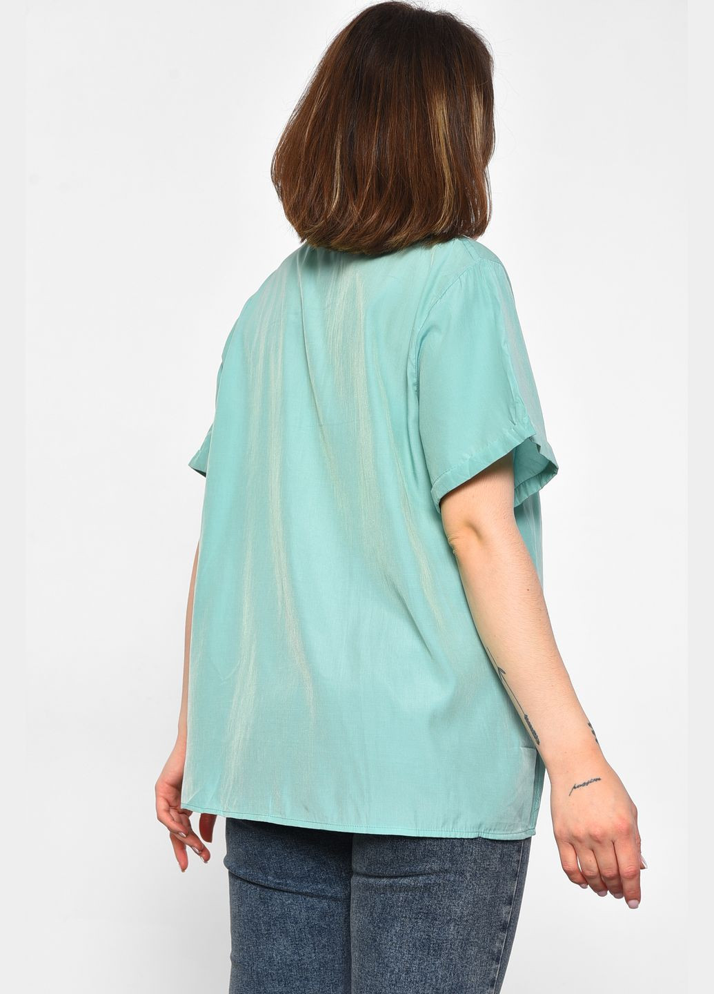М'ятна блуза жіноча з коротким рукавом м'ятного кольору з баскою Let's Shop