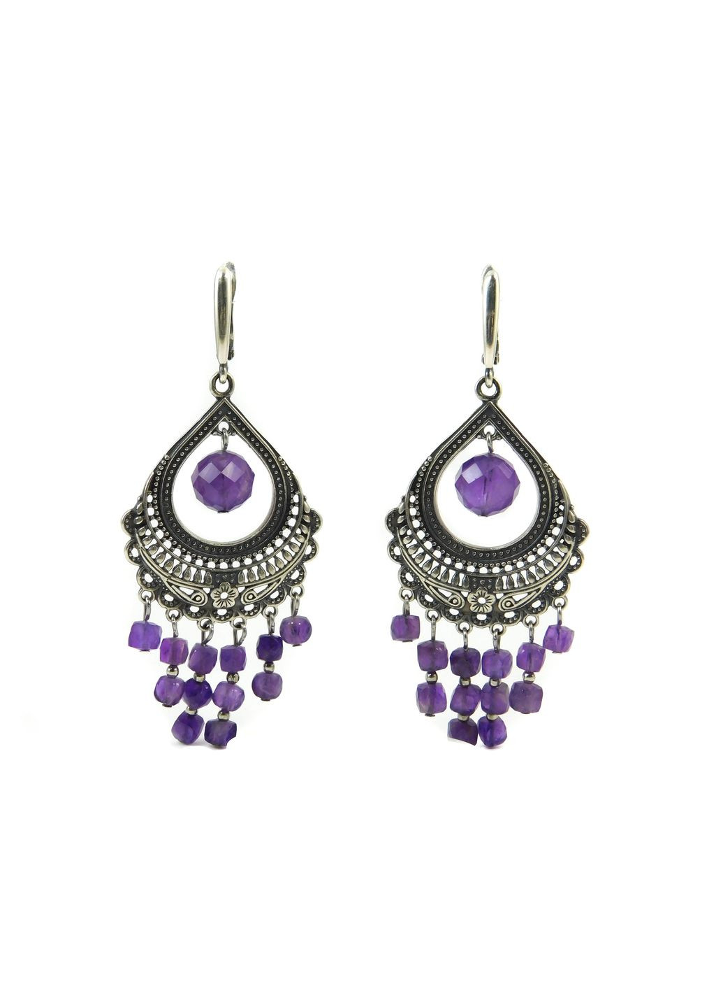 Эксклюзивные серьги "Кармелита" Аметист грань, куб грань, серебро Fursa fashion (315590530)