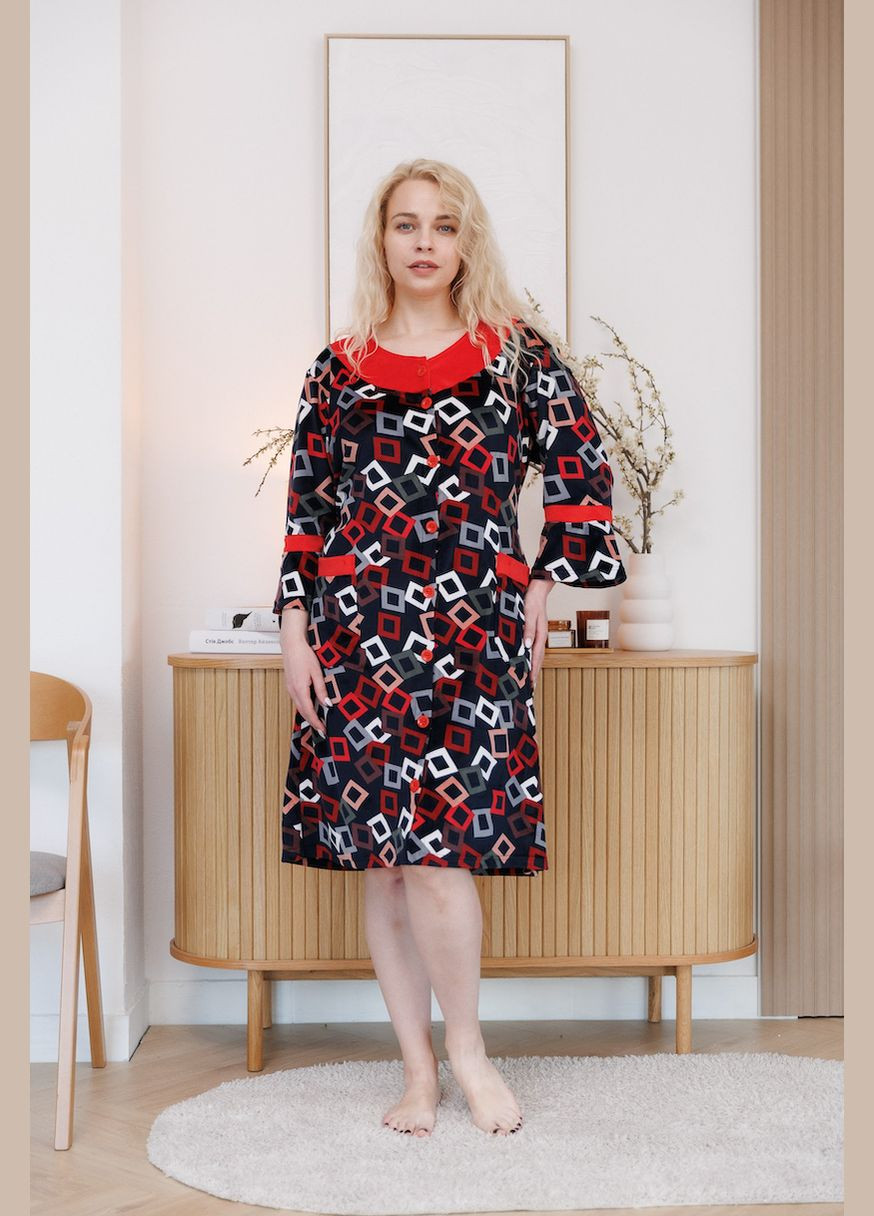 Велюровий жіночий халат на ґудзиках з кишенями, рукав 3/4, візерунок - соти Bonita (381381162)