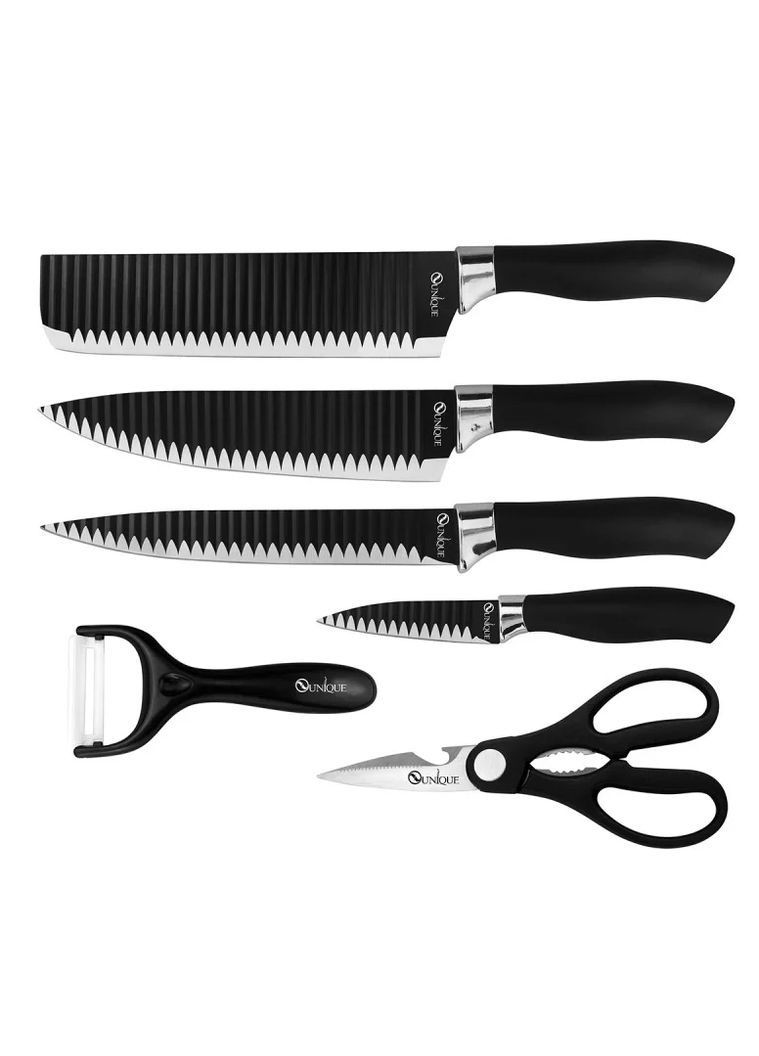 Набор кухонных ножей Unique UN-1821 чёрные,