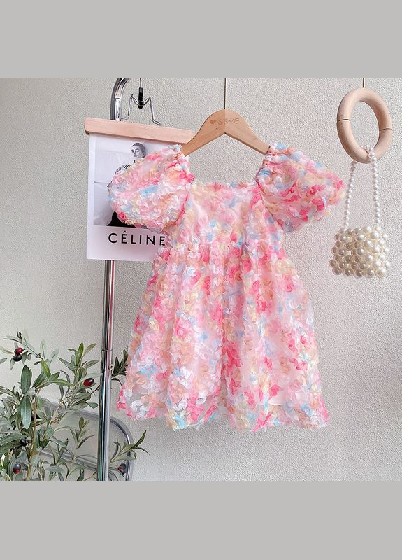 Розовое стильное праздничное нарядное платье для девочки летнее розовое No Brand (327214741)