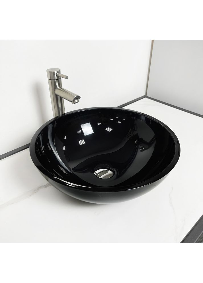 Умывальник из искусственного камня 420х115мм, без отверстия для смесителя/перелива, круглый KREIS Черный (35510420115) Adamant (368157266)