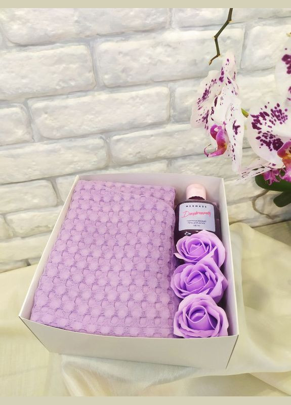 Подарок на день рождения набор вафельных полотенец, тюрбан, парфюмированный гель Mermade, мыльные цветы розы (5743-2188) No Brand (301035413)