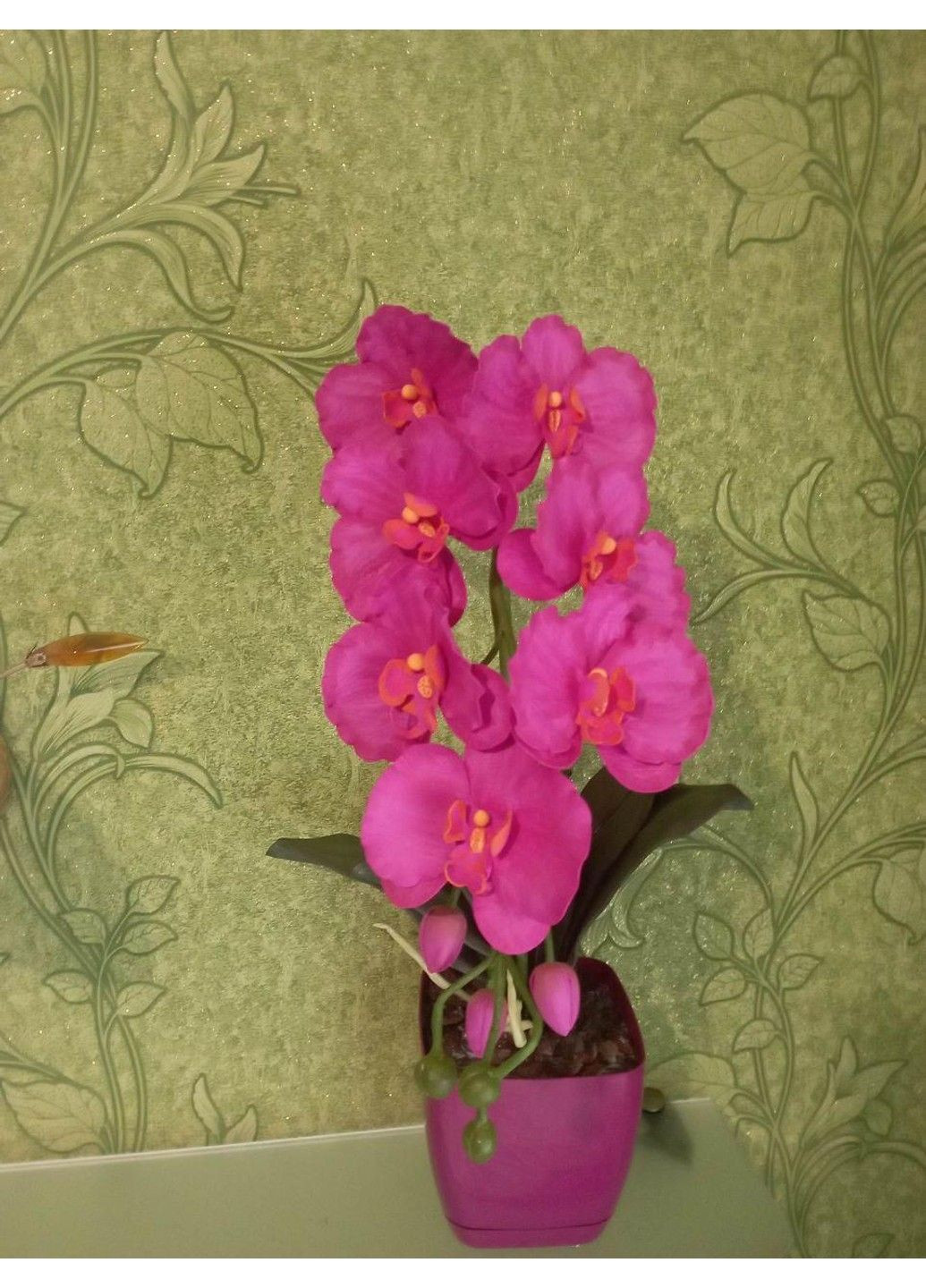 Штучна орхідея в вазоні на одну гілочки, ручна робота No Brand (301086788)