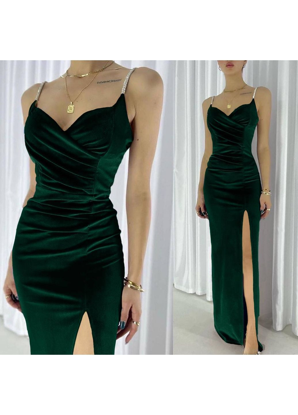 Зеленое праздничный, вечернее платье No Brand однотонное