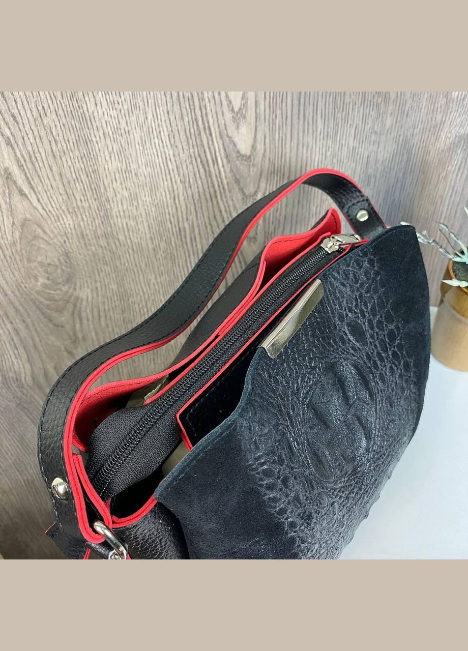 Женская замшевая сумочка на плечо под рептилию с красными вставками No Brand (298997315)