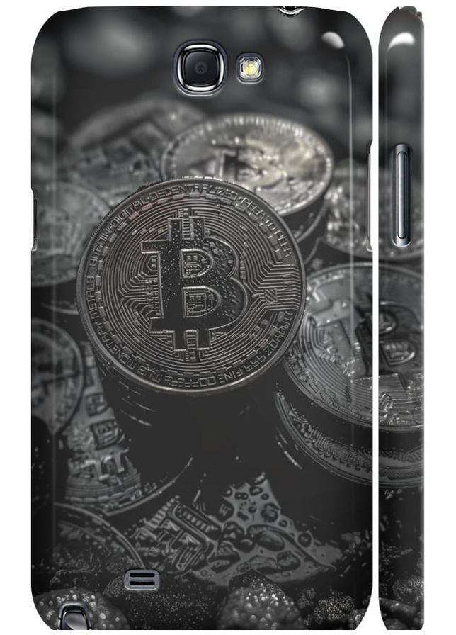 3D пластиковый матовый чехол 'Black Bitcoin' для Endorphone Samsung Galaxy Note 2 N7100 (314508762)