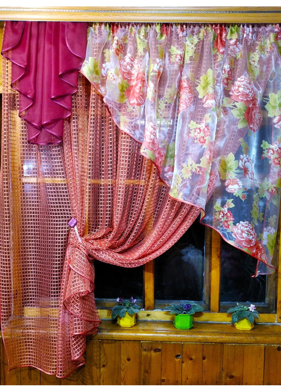 Занавеска красивая готовая Амалия терракот пион правая бордо No Brand (372515653)