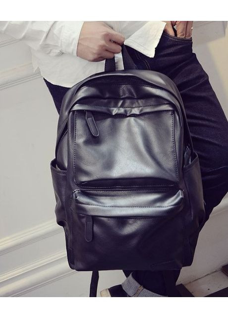 Місткий чоловічий рюкзак з еко шкіри чорний для ноутбука міський сумка рюкзак для чоловіків ProDobro (370022372)