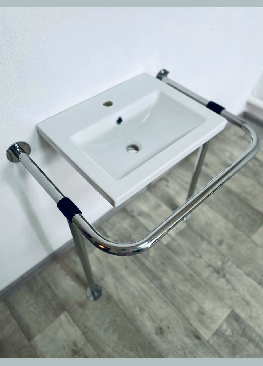 Поручень для інвалідів для мийки "Стіна-Підлога", Ø 32 мм - 530 Х 710 Х 800 мм, нержавіюча сталь, кріплення полістерол Everest (352768938)