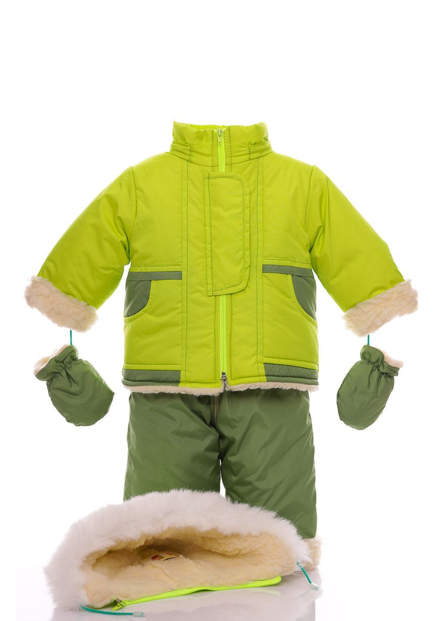 Зелений зимній комбінезон на суцільному хутрі нуль салатовий 86 см (27612) BABYKROHA