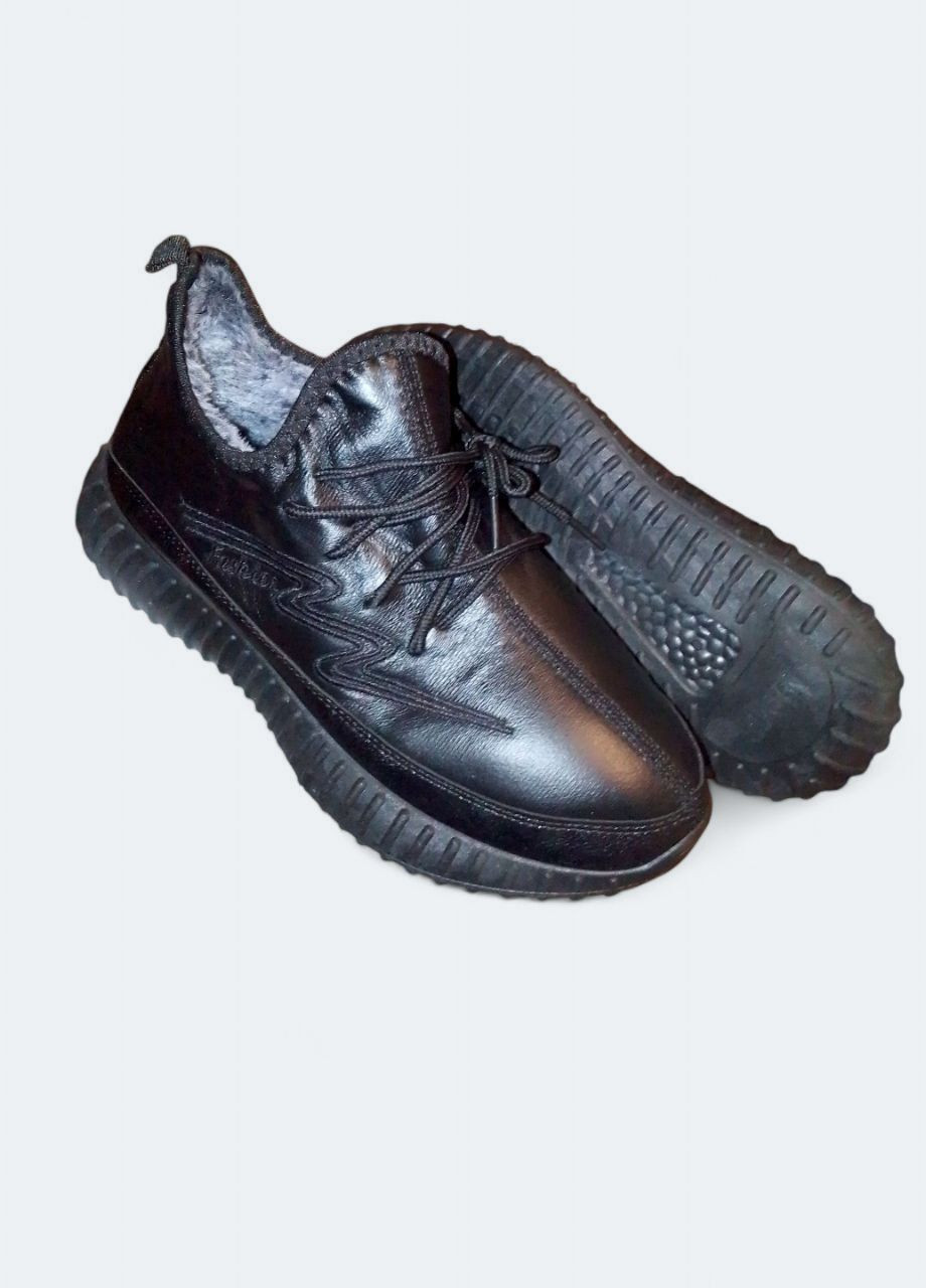 Чорні Зимовий чоловічі зимові черевики чорні з екошкіри на хутрі Seven