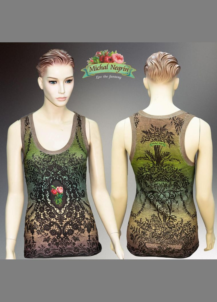 Мужская майка "Винтажные розы" с кристаллами Swarovski и изысканным принтом (размер M) Michal Negrin — 347018241