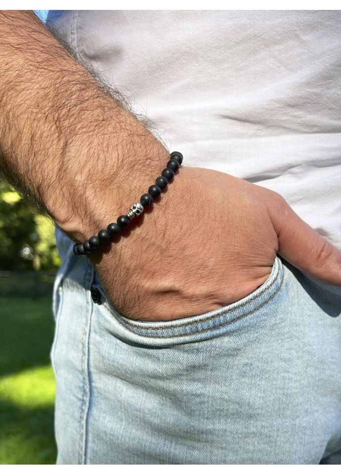 Мужской браслет из натурального матового агата с черепом 4883 LeBijou (367580320)