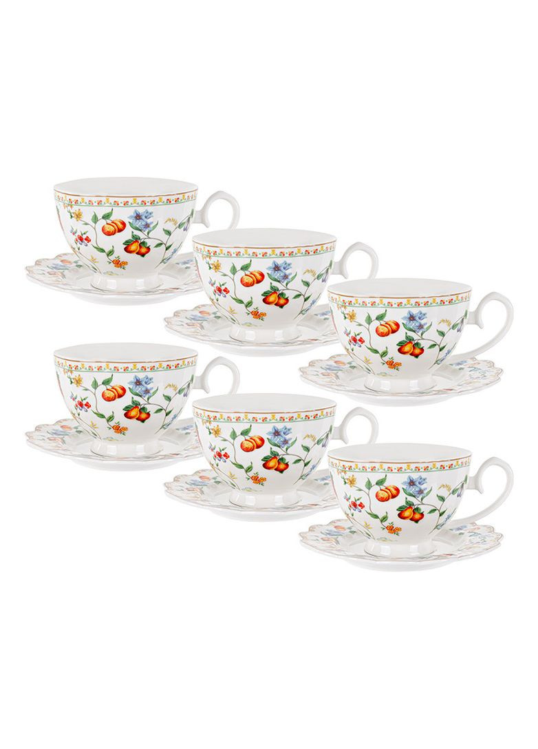 Чайный фарфоровый набор Цветы 12 предметов 250 мл 165-358 в подарочной коробке Lefard (346534520)