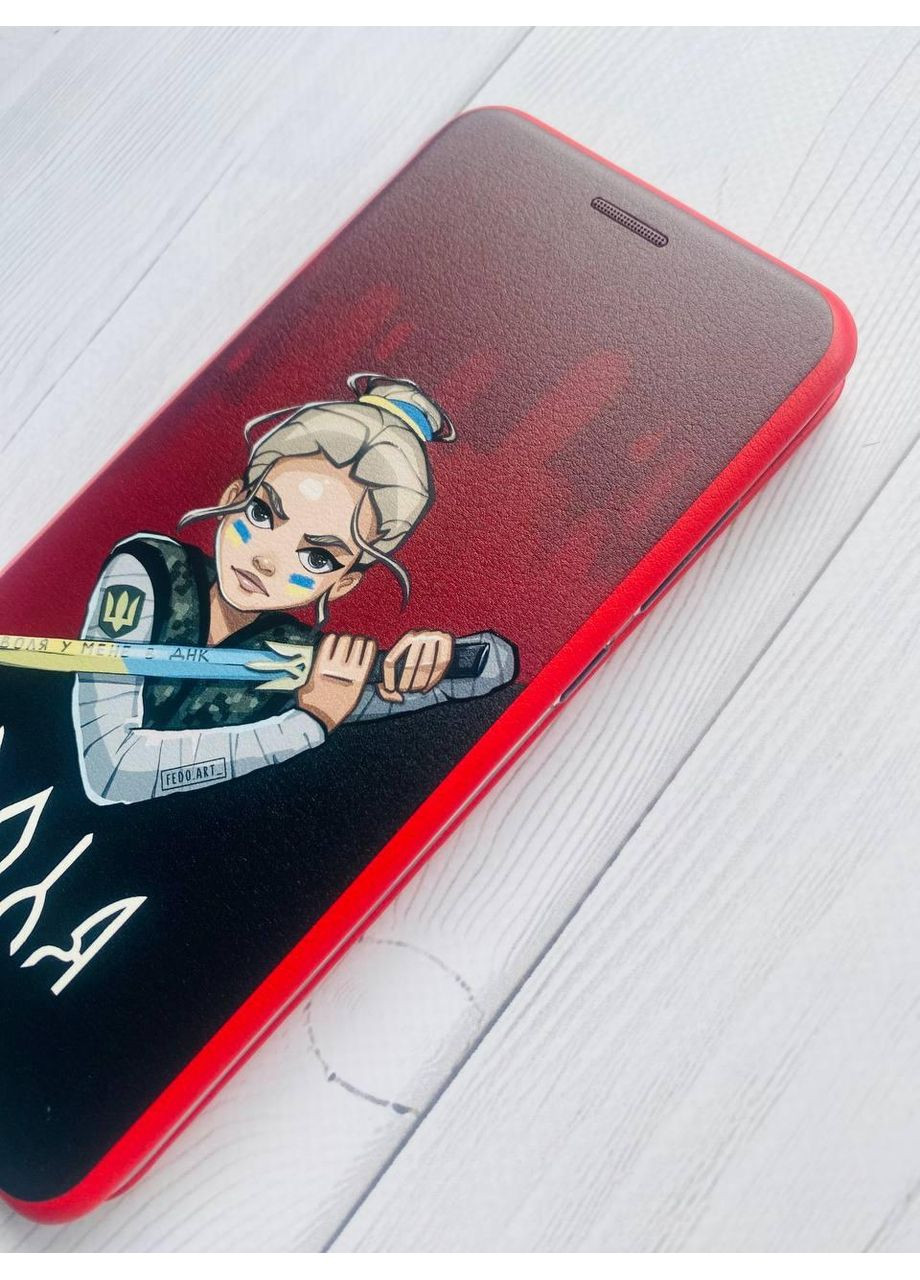 Чехол-книжка красный с рисунком на Xiaomi Redmi Note 14 4G Украинская защитница (принт 171) Creative (364688076)