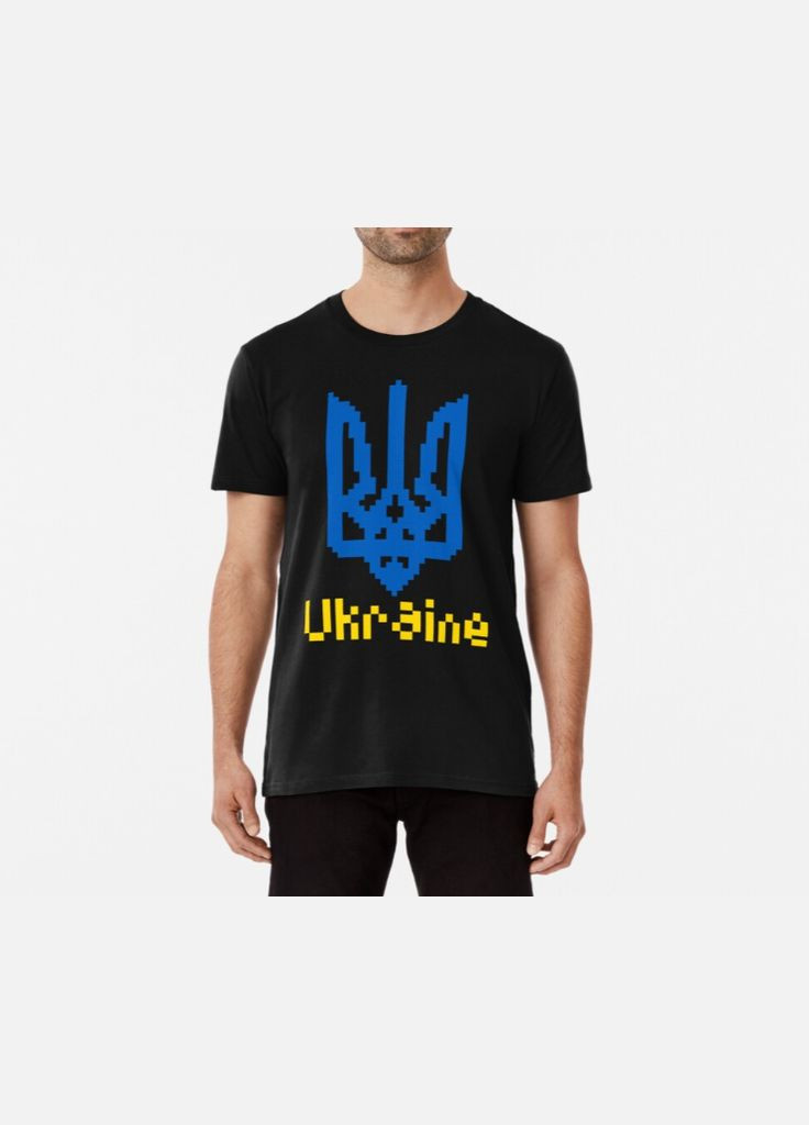 Чорна чоловіча патріотична футболка з принтом піксельний герб україни тризуб Stedman