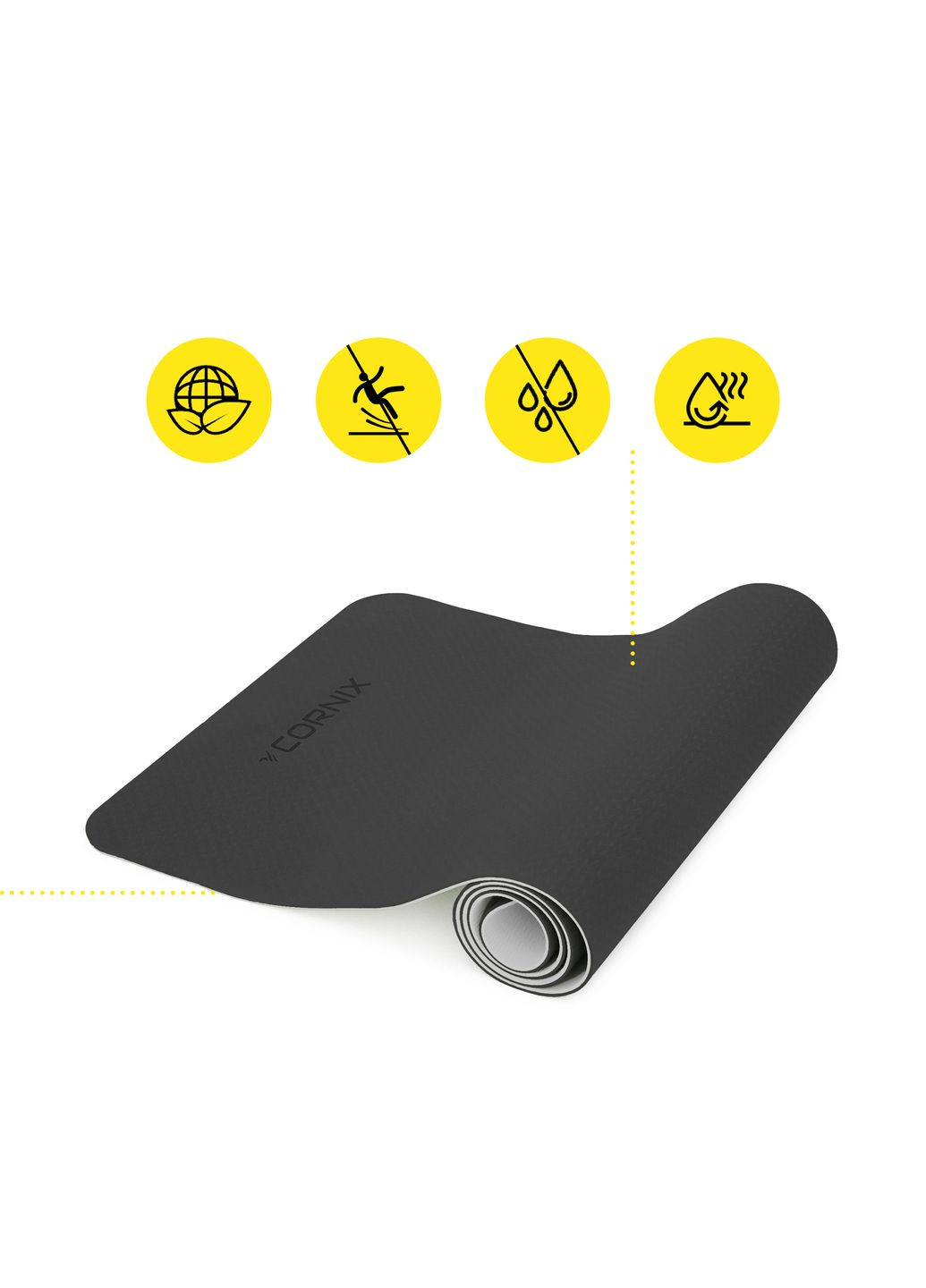 Коврик спортивный TPE 183 x 61 x 0.6 cм для йоги и фитнеса Black/Grey Cornix XR-0349 (342758442)