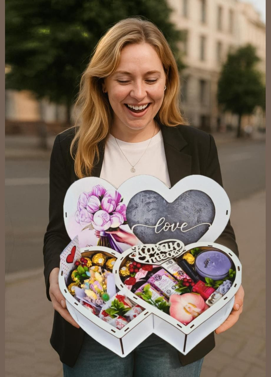 Подарунковий набір у вигляді подвійного сердечка "Коханій" з косметикою та солодощами на Миколая, На Новий рік No Brand (340535685)