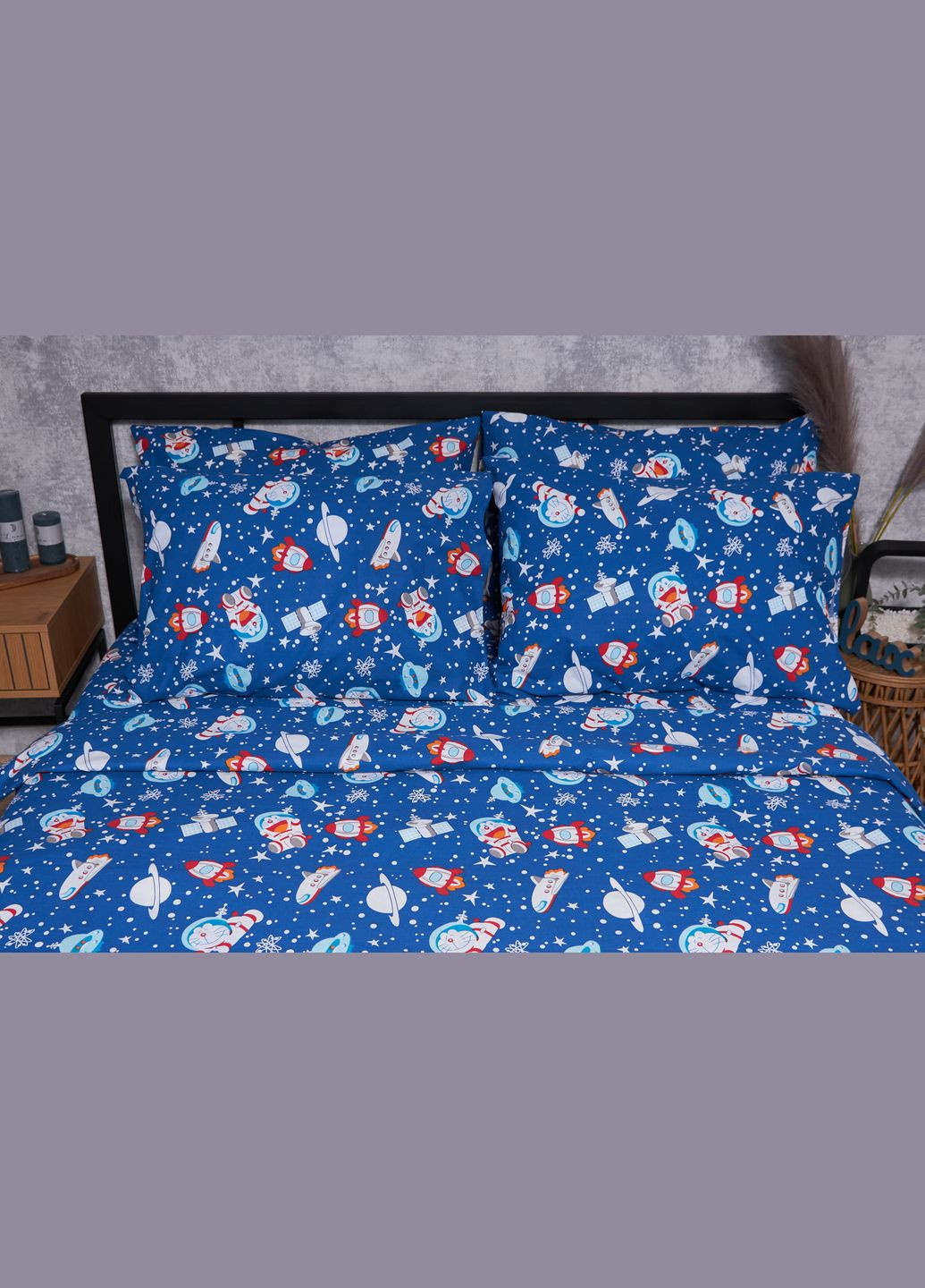 Комплект постельного белья Бязь Gold Люкс «» семейный 160х220х2 наволочки 4х70х70 (MS-820001772) Moon&Star Space Cats (285716769)