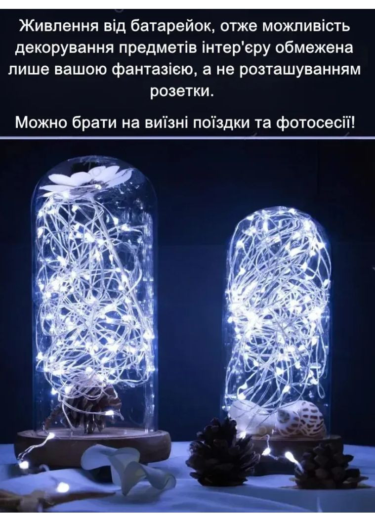 Світлодіодна гірлянда роса на батарейках 3хАА чи USB крапля роси на дроті 10м LED 100 Білий VTech (361077502)