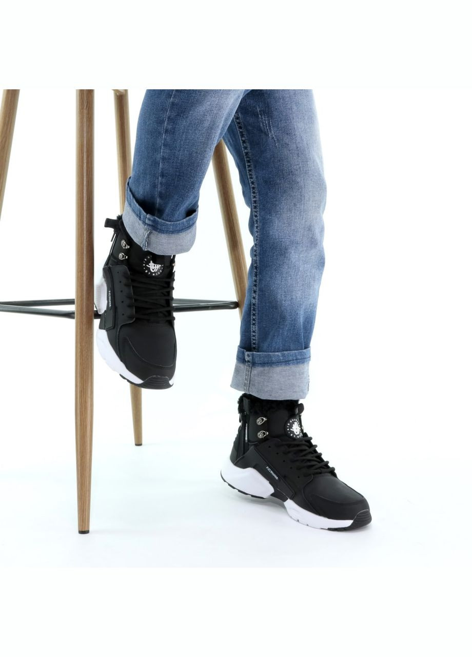 Черные зимние кроссовки зимние мужские nike huarache x acronym winter mid black fur | найк хуарачи х акронум высокие черные с мехом No Brand