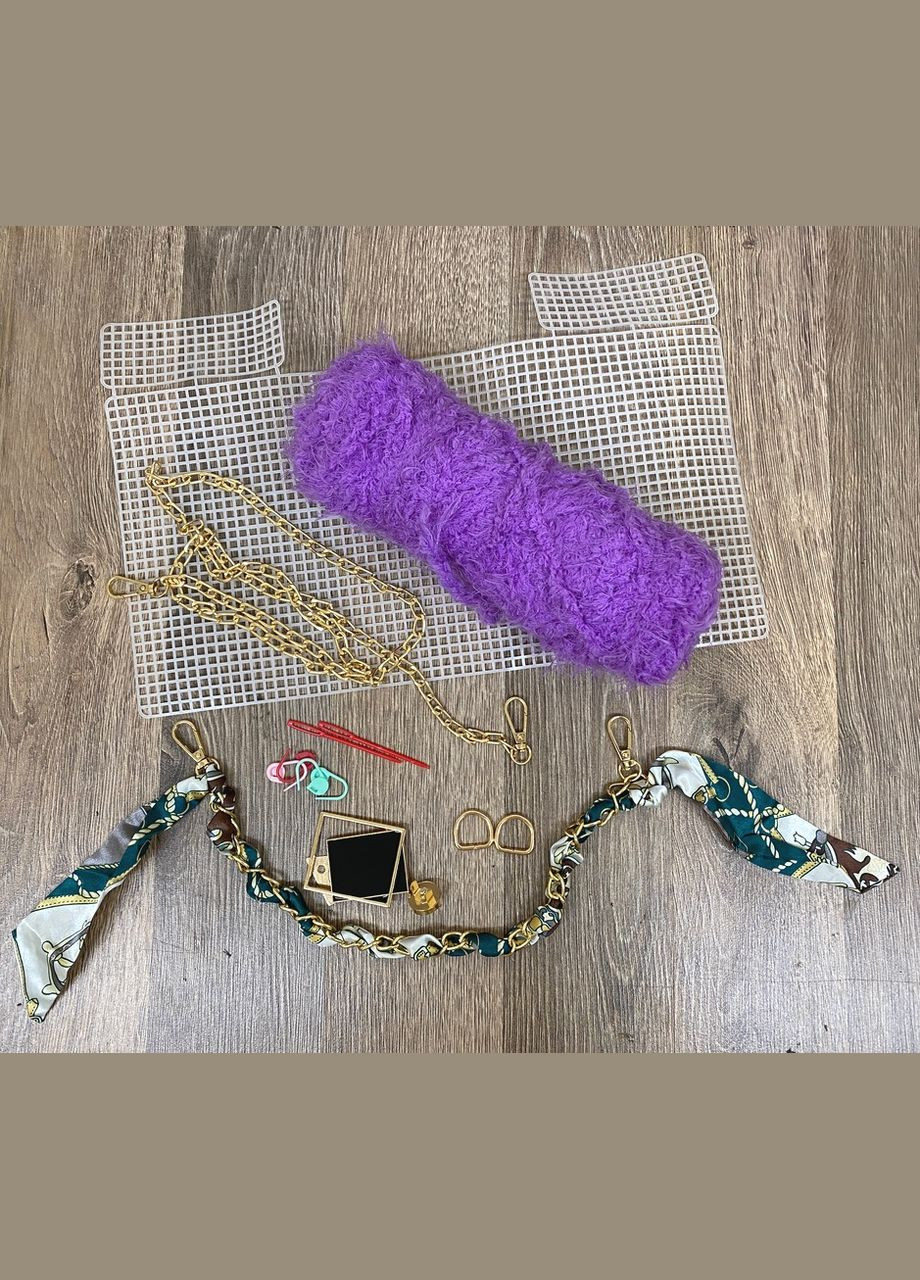 Канва з фурнітурою й нитками набір для створення сумки своїми руками фіолетовий No Brand 5305 (285766530)