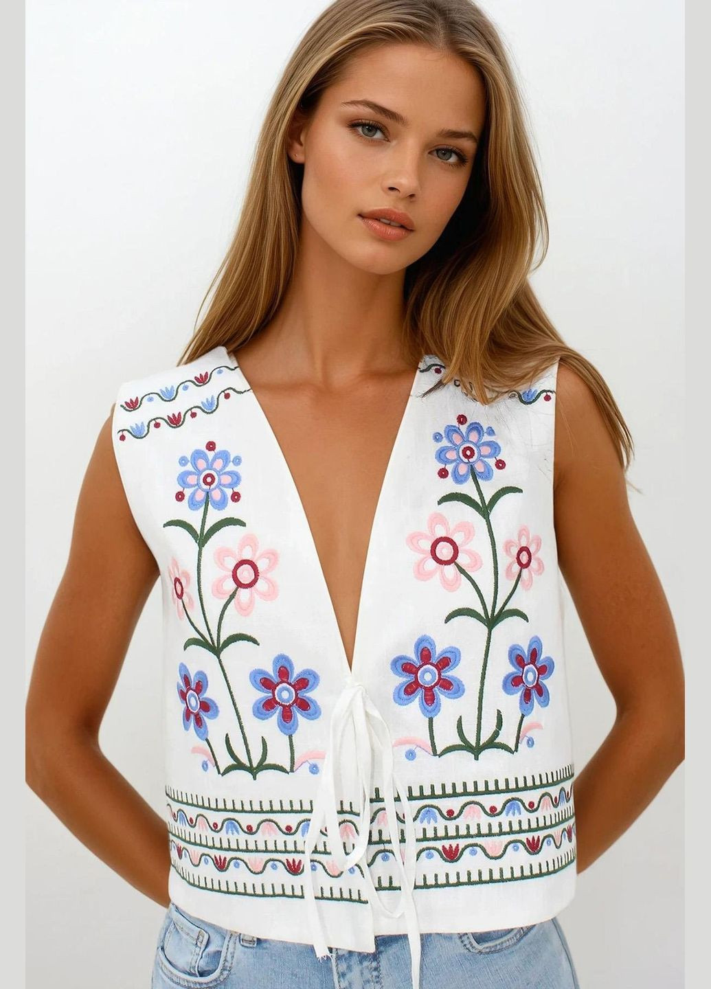 Жилетка з вишивкою на зав'язках ESQ (340917326)