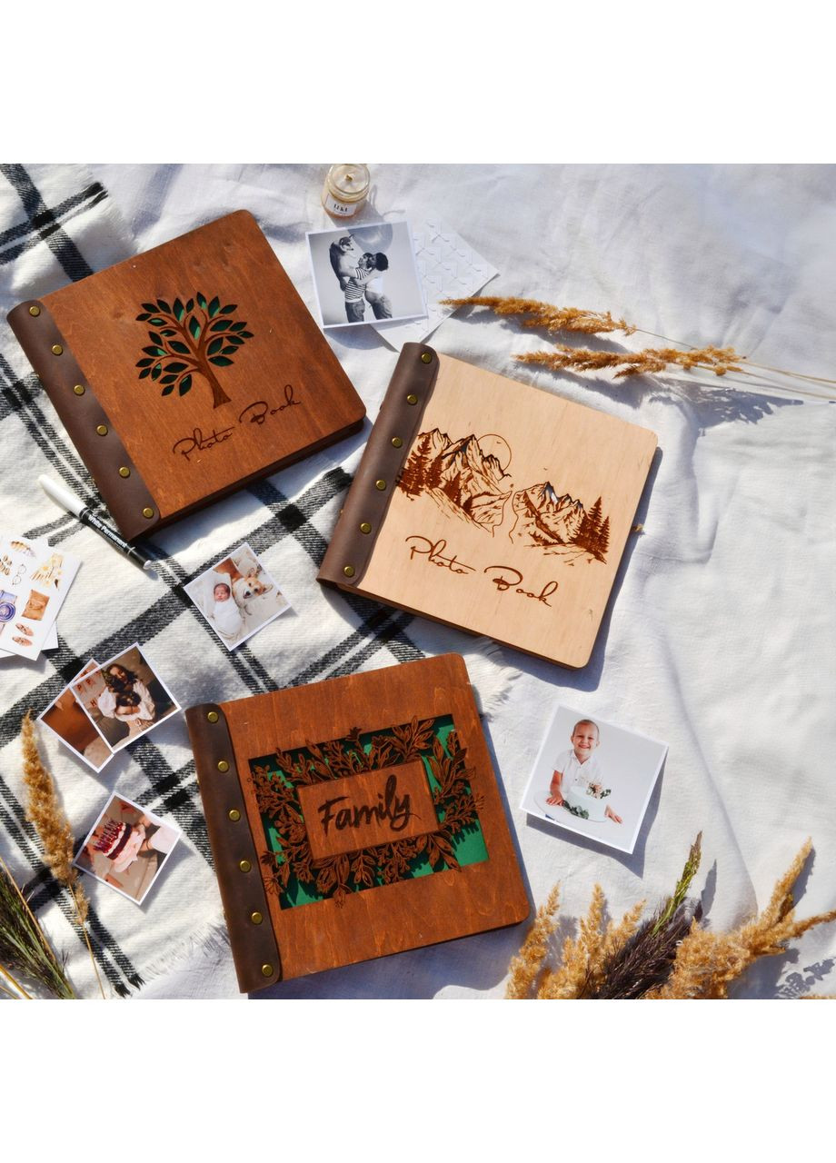 Альбом из дерева / фотоальбом на подарок / 23x23 см. крафтбук "Family" света, BROWN Your Magnets (367581399)