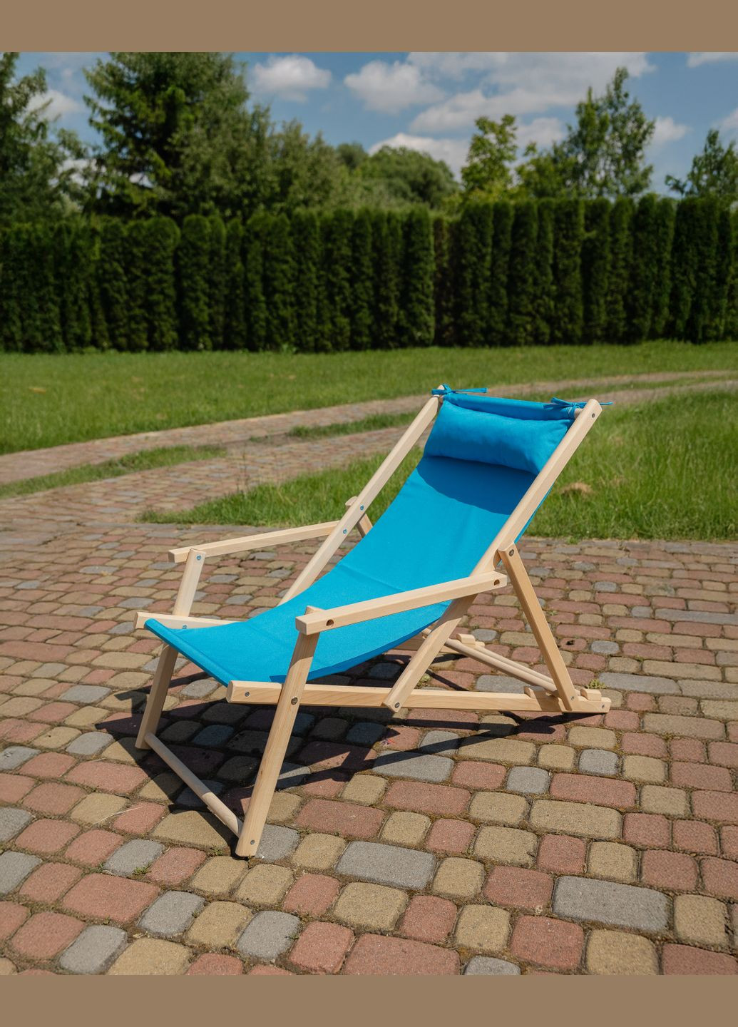 Шезлонг деревянный раскладной с подлокотниками и подголовником XRmaster Голубой No Brand (338537430)