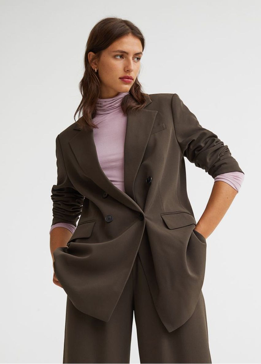 Хаки женский пиджак оверсайз H&M однотонный - всесезон