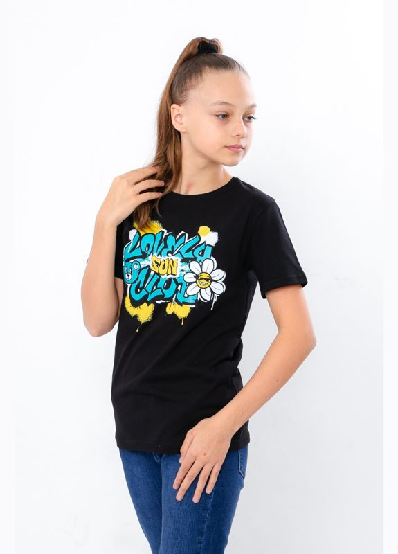 Черная летняя футболка для девочки (подростковая) (p-13783) Носи своє