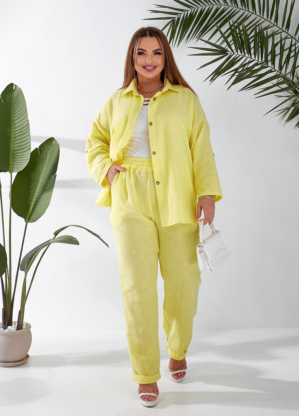 Костюм женский из льна (рубашка + брюки) No Brand (328604743)