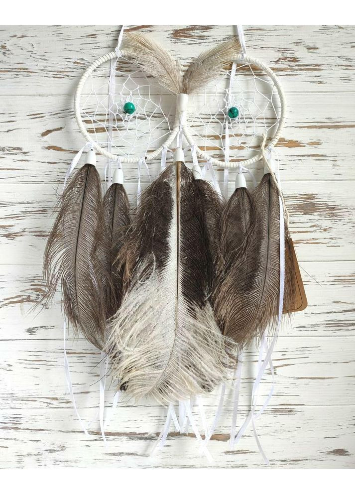 Ловец снов ручной работы "Сова" 2 кольца с пером страуса No Brand (366871776)