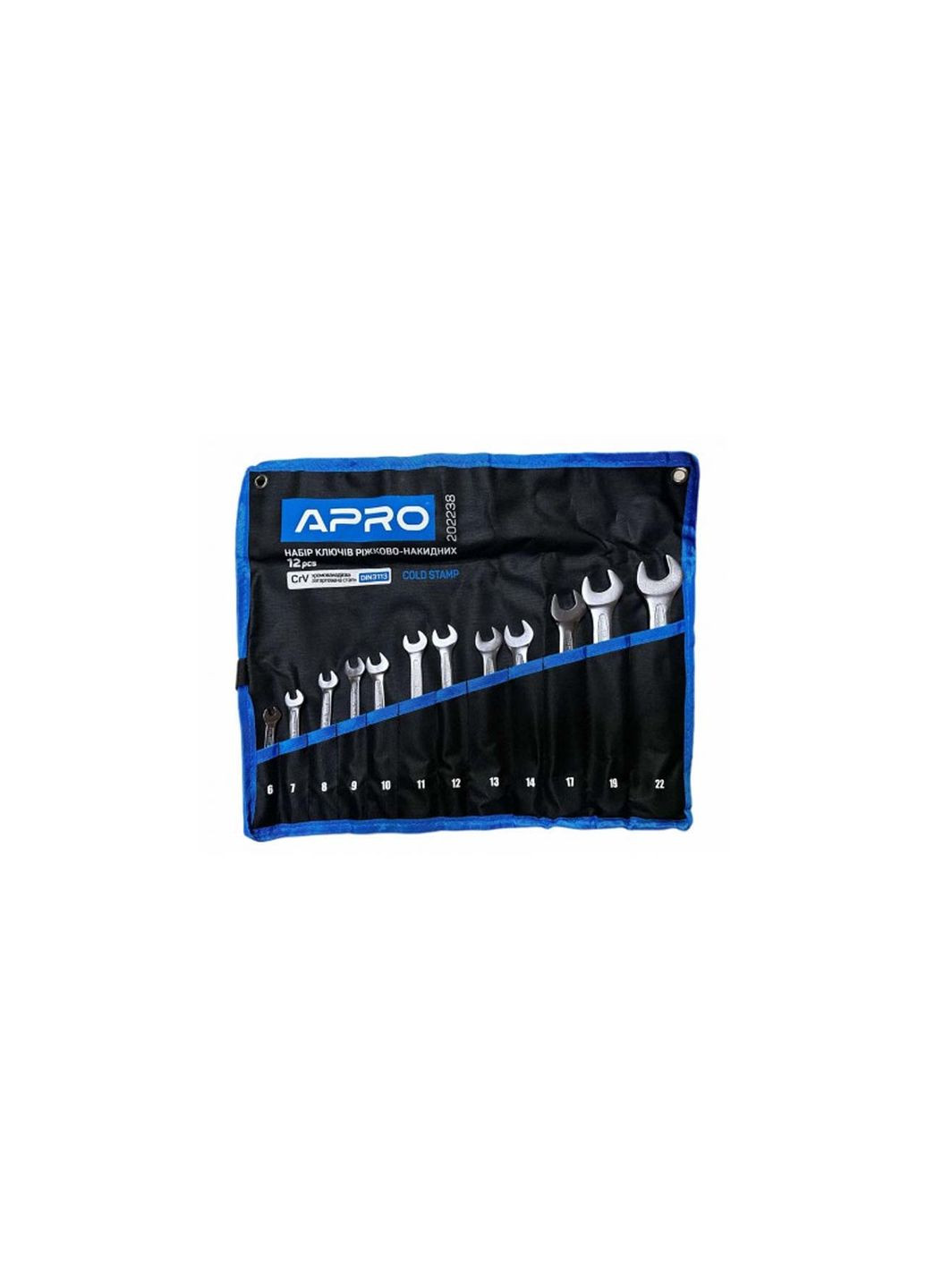 Набір ріжково-накидних ключів 6-22 мм у чохлі DIN3113 (12шт) Apro (365784085)