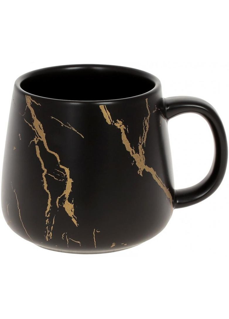 Кружка фарфоровая черная с золотым мраморным рисунком 450мл для кофе и чая подарок для женщины Bona (368979561)