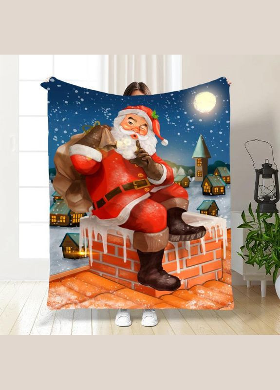 Плед покрывало Новогоднее Санта Клаус 2 135х160 Разноцветное Плюш-велюр No Brand (315150892)