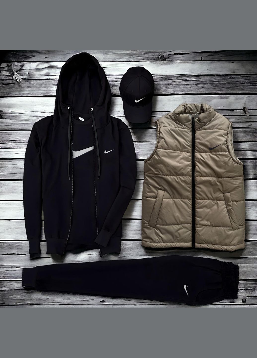 Комплект з жилеткою (худі на блискавці+штани+футболка+кепка+жилетка) No Brand (316244503)