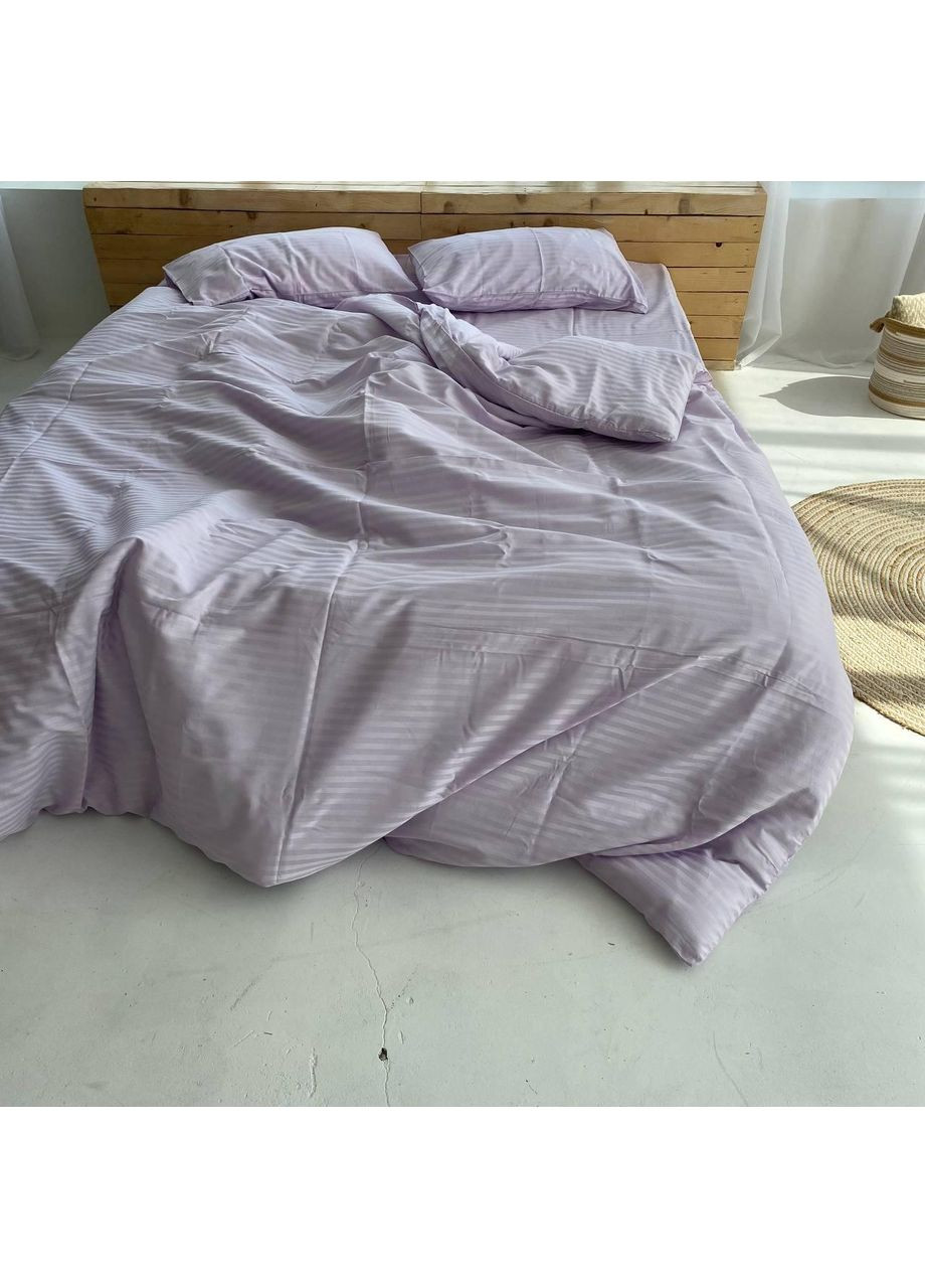 Постільна білизна з резинкою Лаванда страйп сатин PREMIUM Двухспальний розмір, наволочки 50/70 No Brand (363190624)