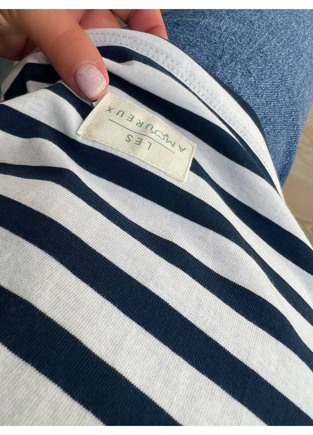 Футболка жіноча CB24-53 в смужку з нашивкою темно синя Pepper&Mint - (338555857)