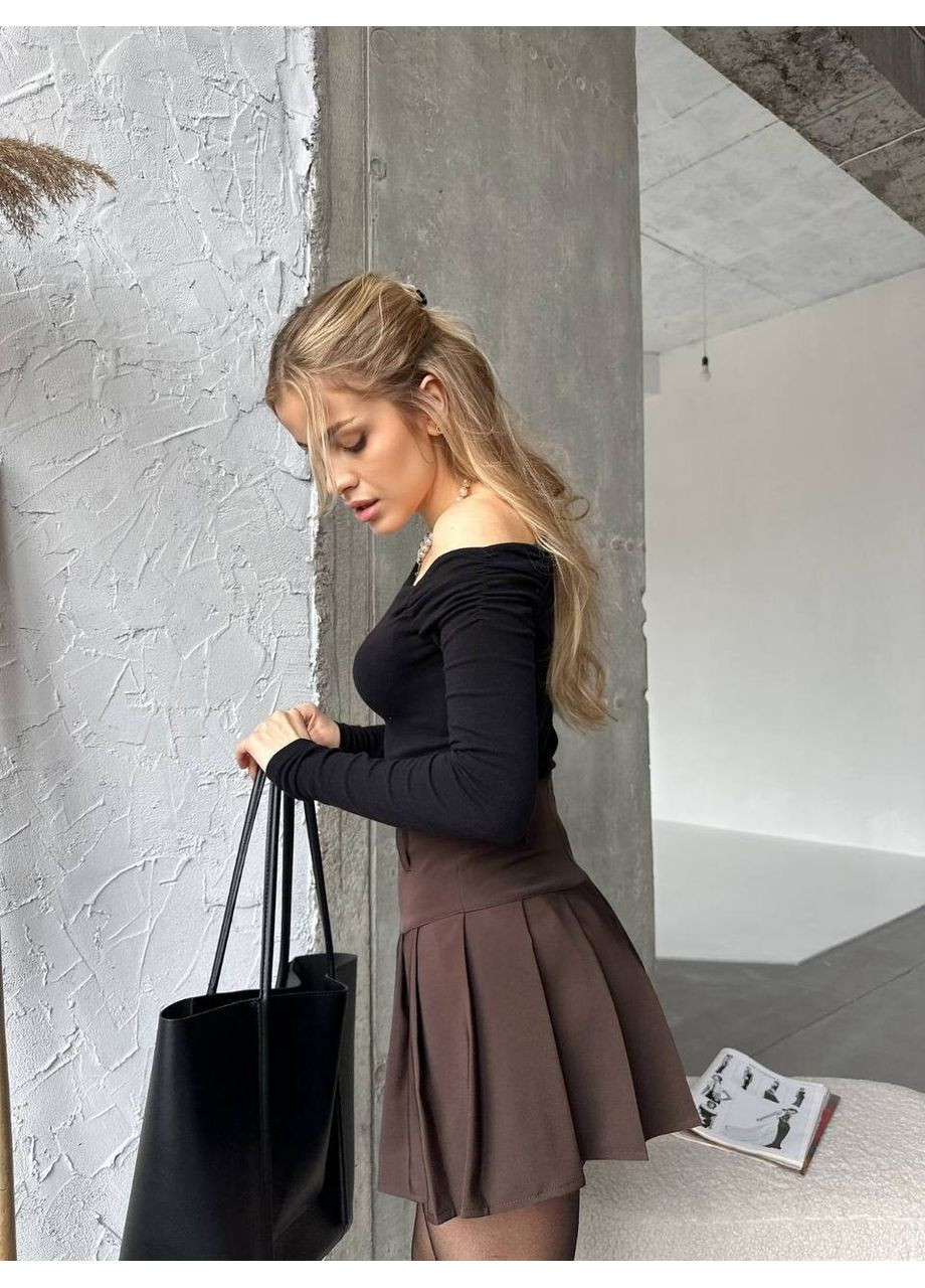 Коричневая повседневная, офисная, кэжуал стильная женская юбка-плиссе из костюмной ткани Україна