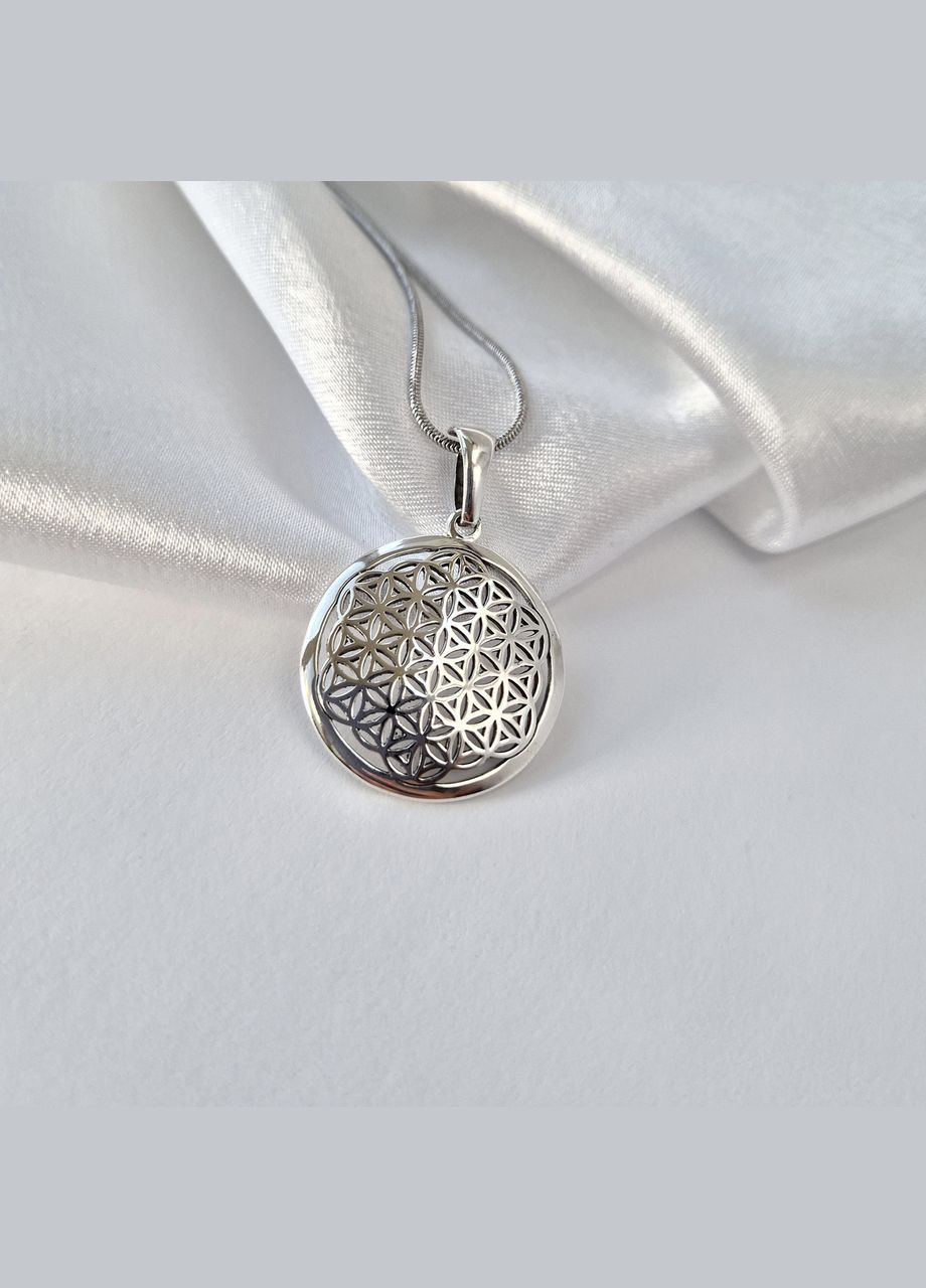 Срібна підвіска оберіг амулет Квітка Життя Срібло 925 проби Родоване 93647 4.30г No Brand (308369764)