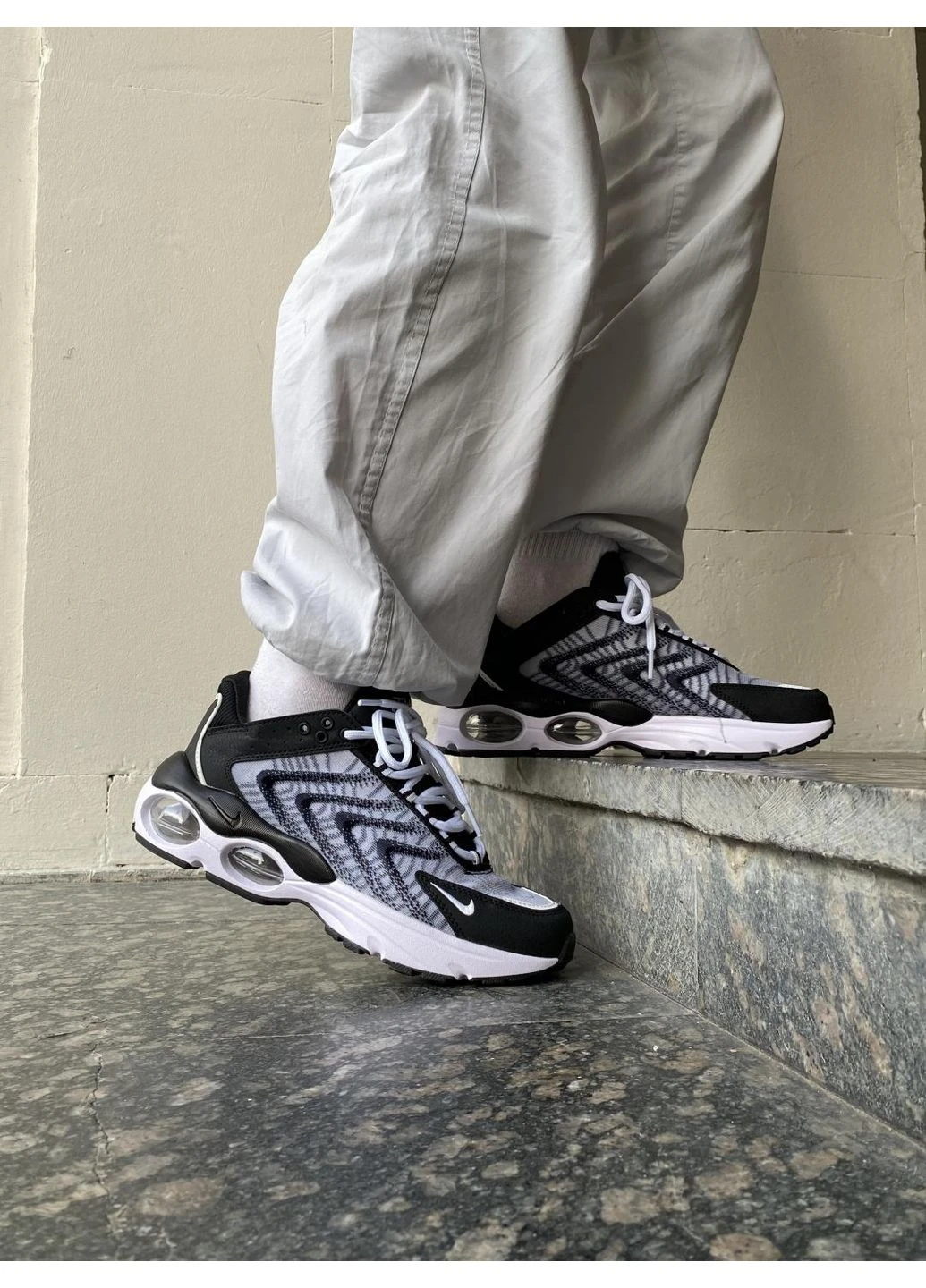 Білі кросівки чоловічі nike air max tw black white найк аір макс тн плюс білі демісезон No Brand