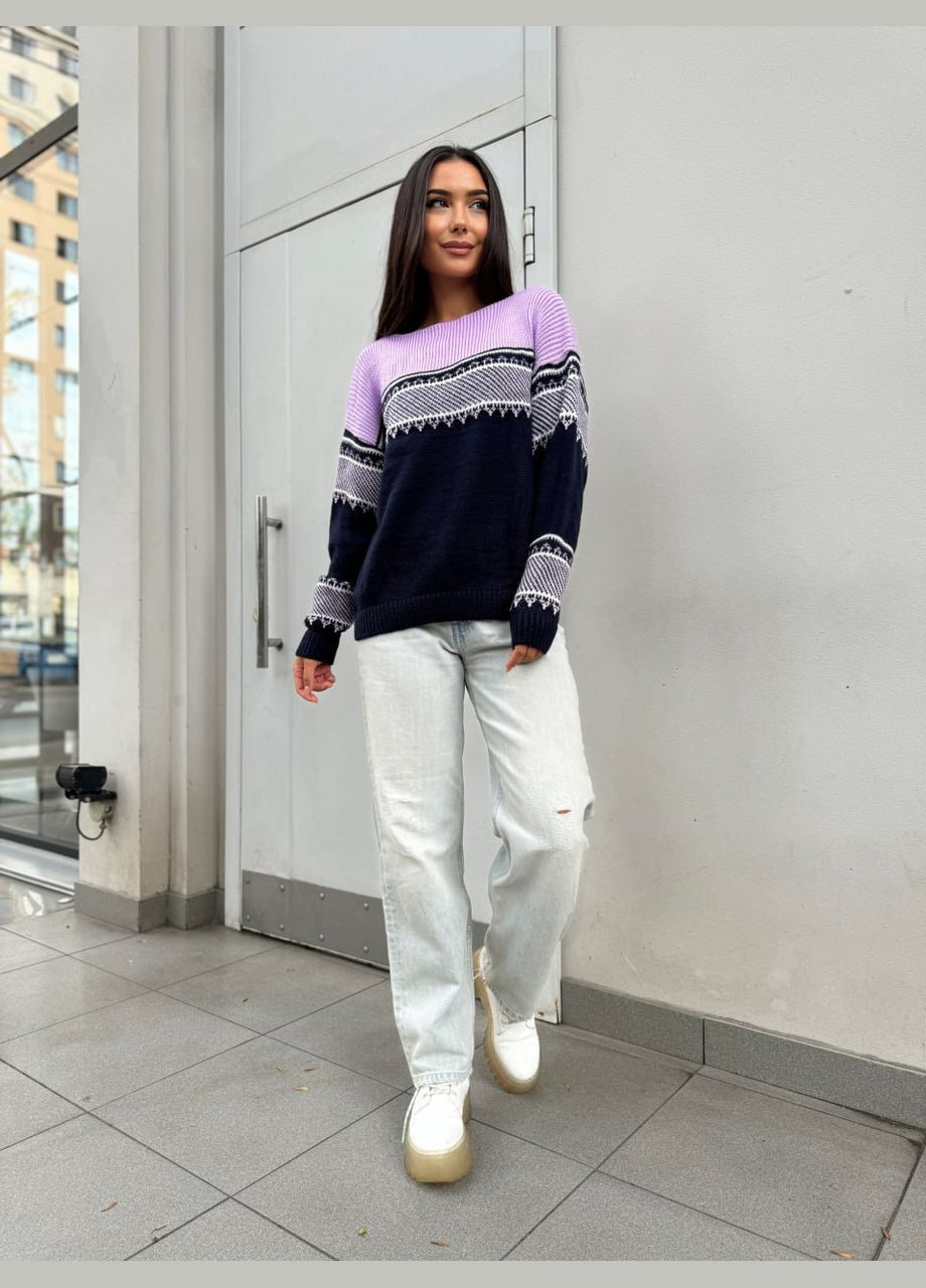 Бузковий демісезонний жіночий універсальний светр синьо-бузкового кольору 30190 No Brand