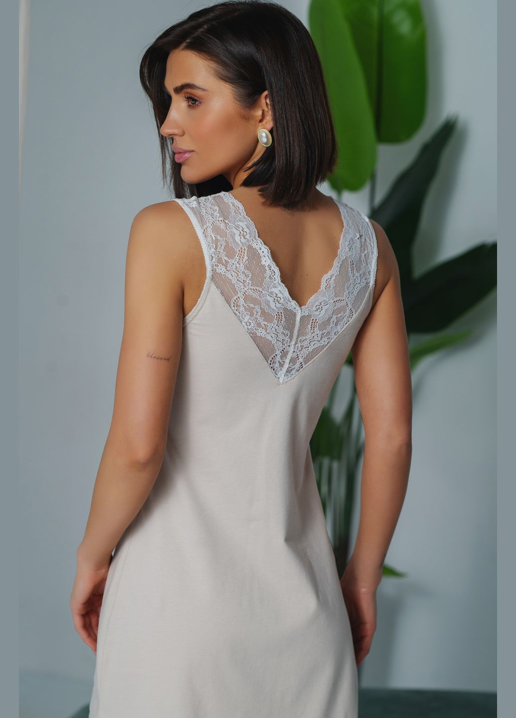 Ночнушка «Ajur» бежевая с кружевом TimiRilla Lingerie (302509434)